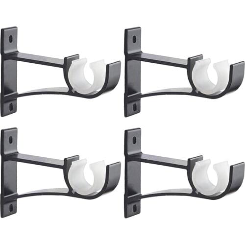 4 Pack Single Curtain Rod Brackets for Drapery Rod Aluminum Alloy Heavy Duty Curtain Rod Holders (Black)