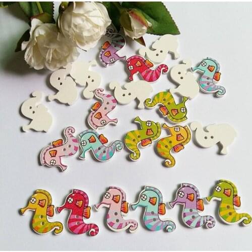 50pcs/Set Multicolor Cute lobster Shaped Wooden Buttons 2 Holes Sewing Accessories Clothing Decorative Craft Scrapbook