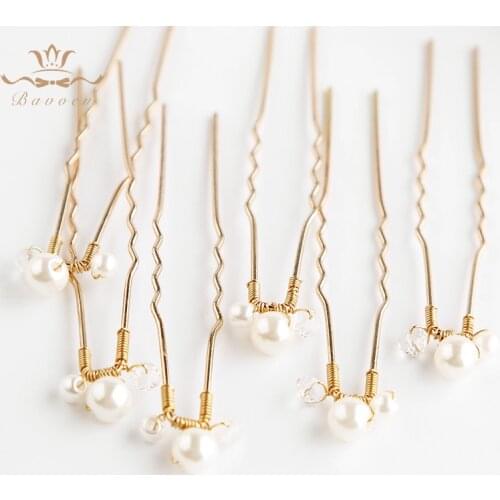 6 pics/lot Handmade Wedding Hair Accessories Gold Brides Hairpins Brides Crystal Hair Combs Pearls Hairbands