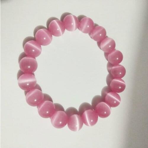 8 Colors Natural Cute 8/10MM Pink Green Blue Opal Beads Bracelet Bangle Handmade Cat Eye Stone for Women Men Yoga Bracelet
