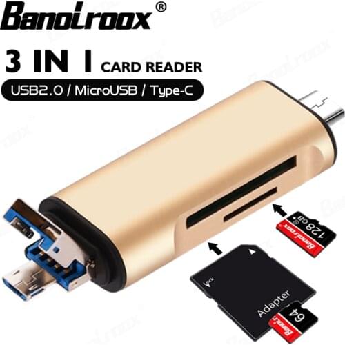 Banolroox 3 in 1 High Speed Card Reader Type-C/OTG/Micro USB TF/SD Card Writer For Smart Phone/Laptop accessories Adapter