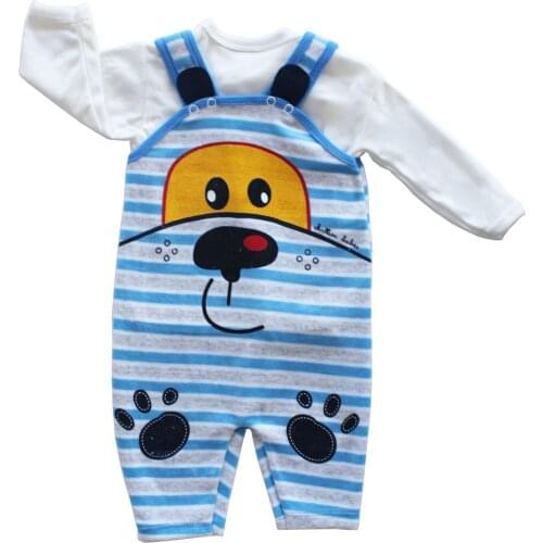 Dog Pattern Velvet Baby Jumpsuit-Blue Gray