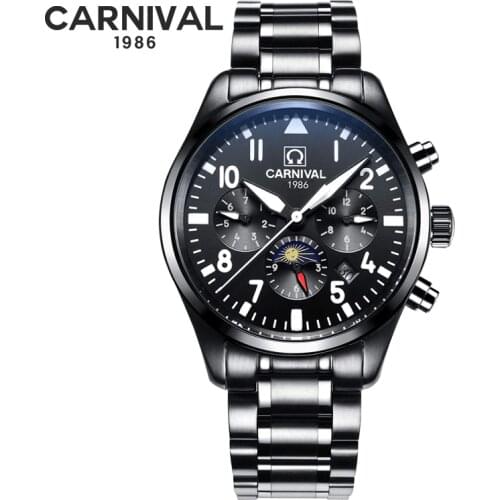 Carnival Men Automatic Watch Date Day Month Week 25jewels Back Light Mechanical Watch Luxury Gift