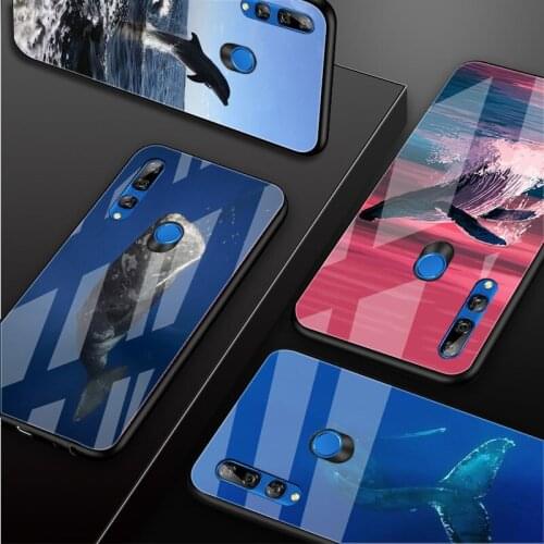 Ocean Whale Shark Swimming Tempered Glass Phone Case For Huawei honor 8X 9 10i 20i 20Lite 20Pro 30 Pro Cover Shell