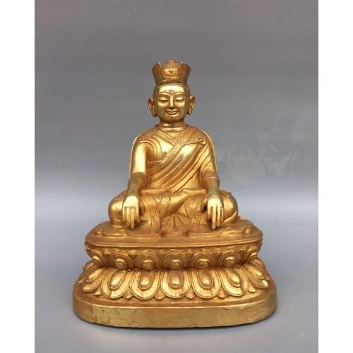 Home Decor 11" Tibet Buddhism Old Bronze Gilt King Kong Master Buddha Buddhist teacher bla-ma Enshrine the Buddha
