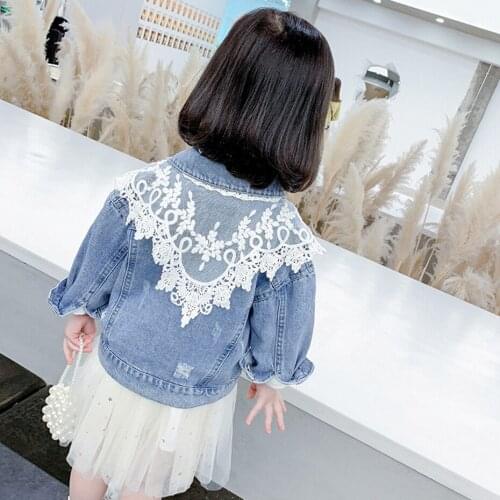 Girls Denim Jacket Coat Lace Girl Coat Spring Autumn Childrens Coat Casual Style Childrens Clothes