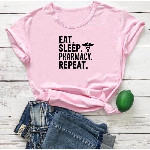Eat Sleep T-shirt Women Cotton Personality Tshirt Women White Loose Round Neck Tee Shirt Femme Goth Clothes Women T Shirts Tops