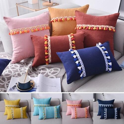 45*45cm Tassel Patchwork European Pillowcase Printing Sofa Cushion Cover Home Sofa Bedside Decoration Throw Pillow Pillowcase
