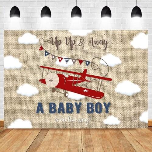 Vintage Airplane Backdrop A Baby Boy is on The Way Baby Shower Party Background Photography Dessert Table Decorations Props