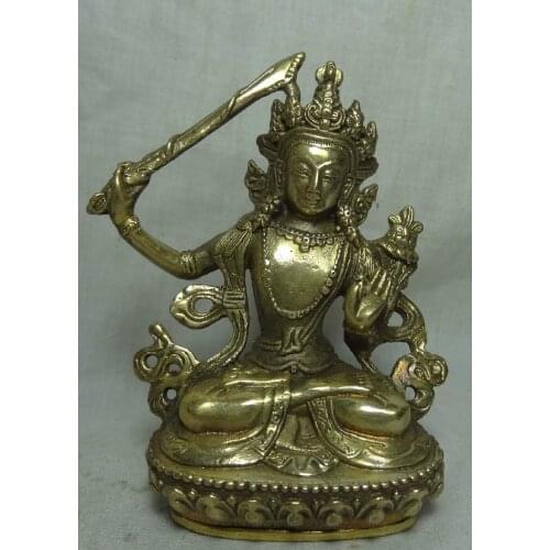 Exquisite Chinese Tibetan Buddhism brass protection manjusri bodhisattva statue