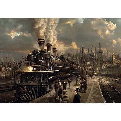 JMINE Div 5D Medieval Europe Locomotive Train Full Diamond Painting cross stitch kits art Scenic 3D paint by diamonds