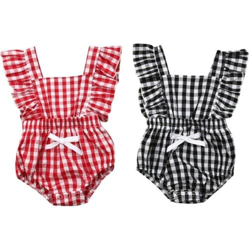 0-24M Cute Newborn Baby Girl Ruffles Sleeveless Plaid Baby Bodysuit Jumpsuit Outfits Summer Clothes