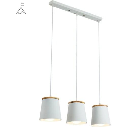 Creative Led Modern White Hanging Lamps Wood Bar + Metal Suspension Hanging Ceiling Lamp for Dining Room Lamp Drop Lights