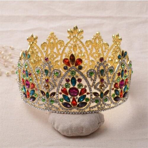 Round Baroque Wedding Bridal Tiara Crowns Girl/Women Prom Diadem Large Vinatge Crystal Bride Headpiece Hair Jewelry Accessories
