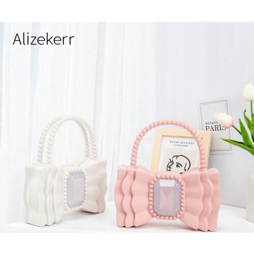 Cute Sweet Bow Silica Gel Jelly Handbag Women 2021 Designer Solid Kawaii Purses And Handbags Ladies Day Clutch Purse Top Quality