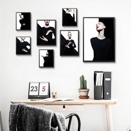 Fashion Makeup Black White Wall Art Canvas Painting Nordic Beautiful Girl Poster And Print Wall Pictures For Room Decor