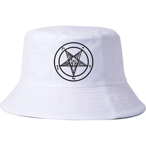 Pentagram Gothic Occult Satan men fisherman hat New Summer Men Flat top sun bucket hat Satan women Harajuku panama sombrero