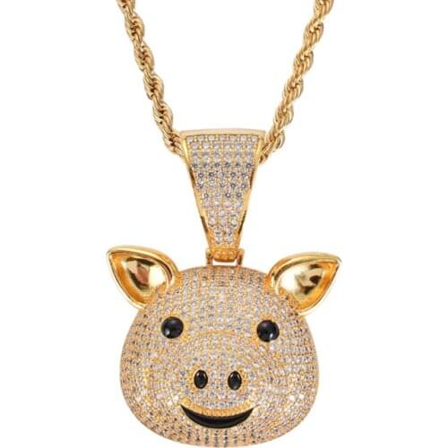 New AAA Cubic Zircon Animal Pig Pendant Men Necklace High Quality Rock Chain Link Luxury Jewelry