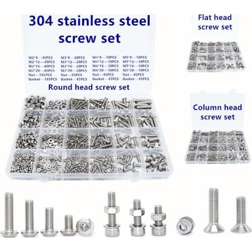 1060pcs/BoxHex Socket Screws Set M2 M3 M4 M5 304 Stainless Steel Flat Round Cap Head Screws Bolts Gasket and Nuts Assortment Kit