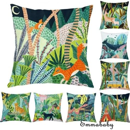 Throw Cushion Cover Pillowcase Green Plant Pillow Case Decorative Cotton Linen Sofa Waist Cover Bedroom Home Decor Gift