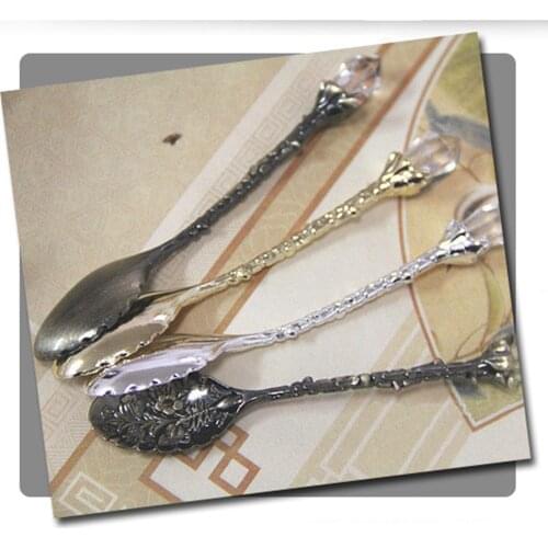 NEW Crystal Head Bronze Carved Coffee Spoon Tea Icecream Scoop Flatware Home Cutlery