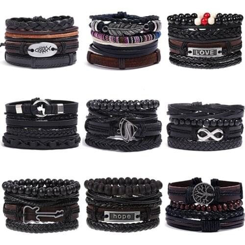 New Punk Style Supply DIY Cowhide Set Bracelet Hand-Women Mens Leather Carrying Strap Multi-Layer Bracelet Trendy Mens Gifts