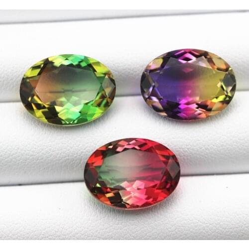 Oval shape top selling composite stone bicolored tourmaline ornamental stones for rings bracelets DIY making faceted jewelry