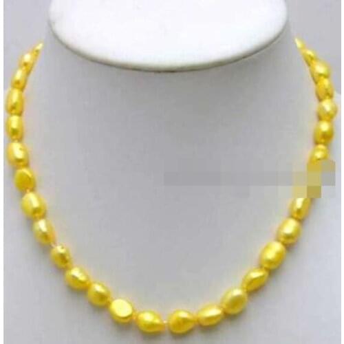 SALE Big 7-8mm Yellow Natural BAROQUE Freshwater PEARL 17" Necklace