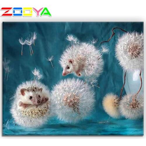 Full Circle Square Diamond 5D Diy Diamond Painting Animal Hedgehog Dandelion Embroidery Cross-Stitch 5D Diamond Painting Sp482