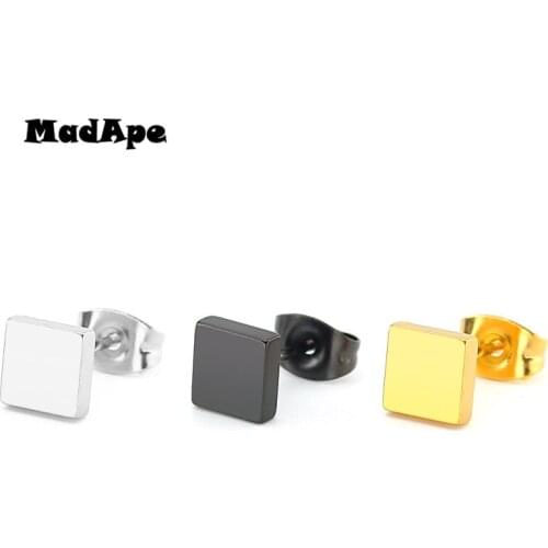 MadApe Simple Stud Earrings For Women Black/Silver Color/Gold Geometric Square Stud Earring Jewelry Wholesale Gifts