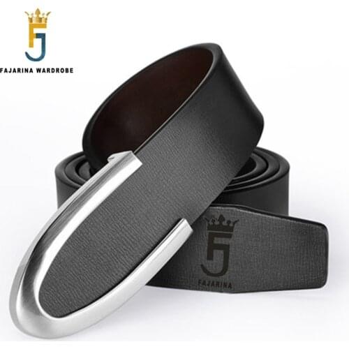 FAJARINA New Fashion Design Mens Quality Cowhide Belt Arrow Smooth Buckle Black Belts Men Genuine Leather 33mm Wide LUFJ490