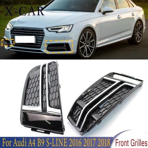 X-CAR 1 Pair Car Front Bumper Fog Light Grilles Grill Cover Trim Car Accessories For Audi A4 B9 S-LINE 2016 2017 2018 8W0807681F
