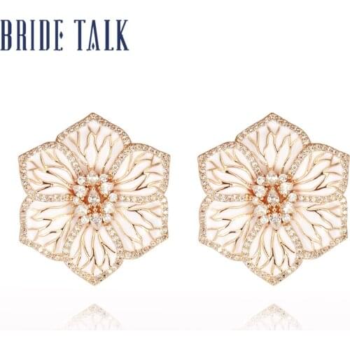Bride Talk Luxury Realistic Petal Drip Oil AAA Zirconia Earrings For Women Engagement Dubai Delicate Bridal Temperament Earring