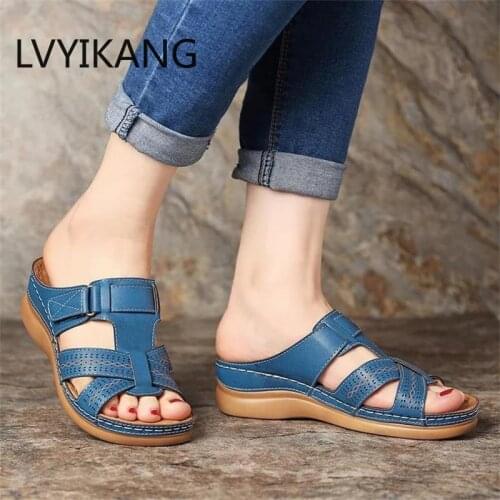 2020 Summer Women Flat Sandals 2019 New Solid Buckle Ladies Slides Comfortable Home Beach Slip On Shoes Plus Female Slippers