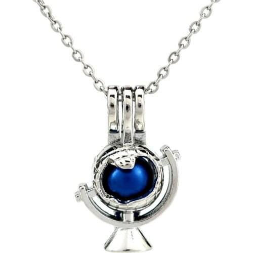 K913 Silver Alloy Tellurion Toy Beads Pearl Cage Pendant Chain Aroma Essential Oil Diffuser Locket Necklace
