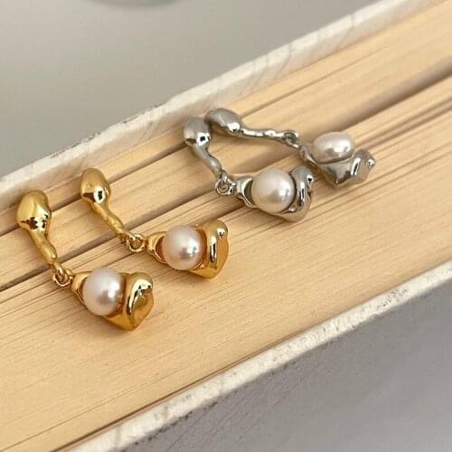 Retro temperament fashion style gold and silver pearl earrings casual earrings design earrings female