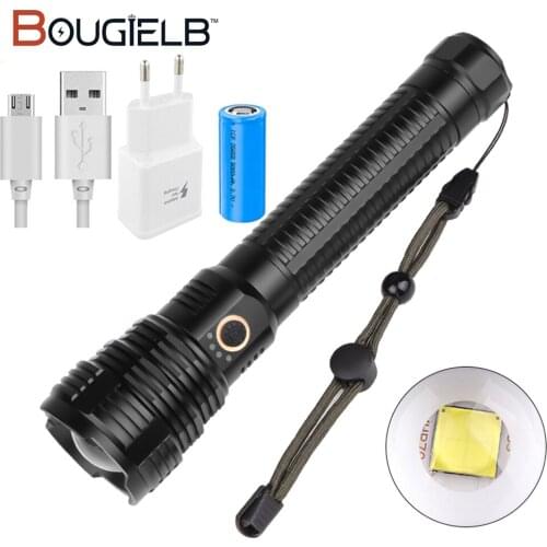 Super Bright P70.2 LED Flashlight Zoomable USB Rechargeable Display 5 Lighting Modes Tactical Torch for Hiking Camping Hunting
