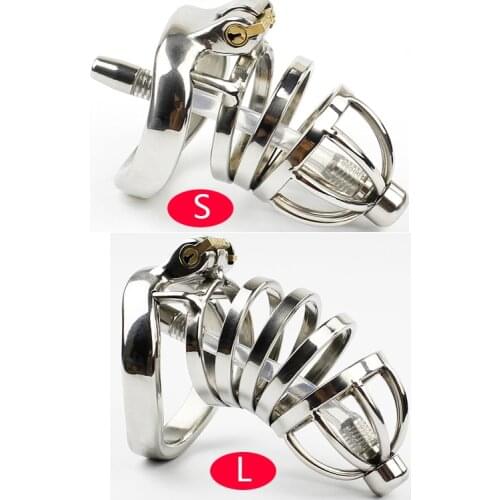 Prison Bird Male Stainless Steel Cock Cage Penis Ring Chastity Device catheter with Stealth New Lock Adult Sex Toy A275