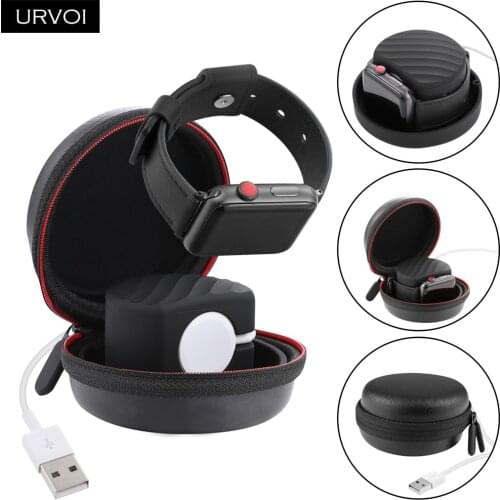 URVOI 2 in 1 holder for Apple Watch Airpods stand fashion round design easy carry with hook watch bag PU with silicone