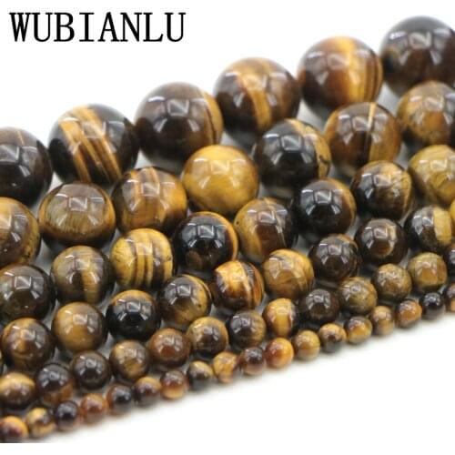 WUBIANLU Natural Stone 6 8 10 12 14mm Yellow Tiger Eyes Chalcedony Loose Beads For Jewelry Making DIY Necklace Bracelet Design