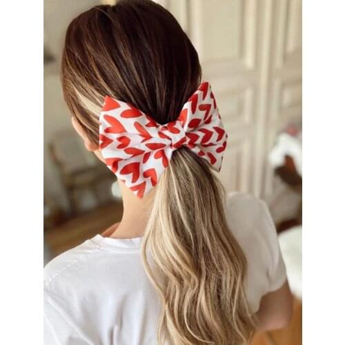 Red White Heart Patterned Big Bow Hairpin Women Elegant Hair Accessories Fashion Hair Clips for Girls Pigtail Bows Buckles