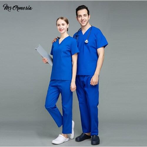 Womens Short-sleeved Tops V-neck Work T-shirt Summer Clothing Tops High-quality Polyester-cotton Frosted Nurse Uniform Pants