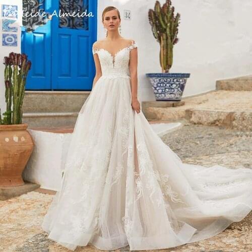 Vestido novia A-Line Scoop Wedding Dress Lace Appliques Bridal Gowns Chapel Train Women Dress for Marriage