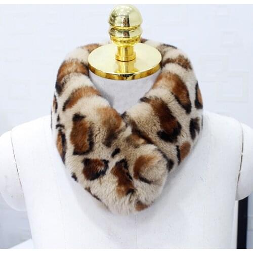 Winter Scarf Shawl Real Rabbit Fur Collar Leopard-Print Autumn And Winter Women Colorful Fashion Thermal Neckerchief