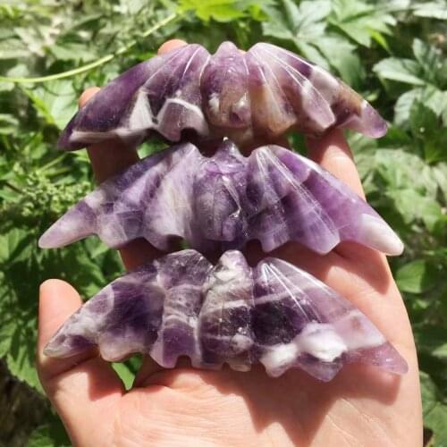 10CM Natural Dream Amethyst Purple Quartz Crystal Hand-Carved Bat Beauty Crafts Decorative Gifts