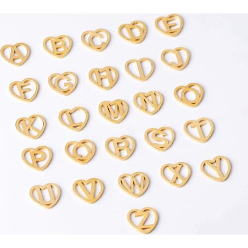 100% Stainless Steel Alphabet Letters Charm Heart Metal Hollow A-Z Alphabet Charms Mirror Polished Wholesale 26pcs