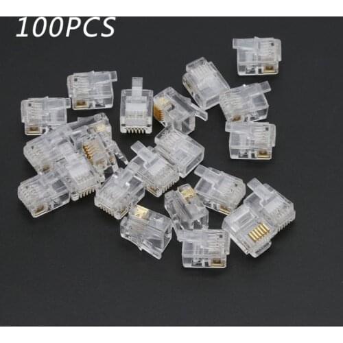 100pcs RJ12 6P6C Modular Cable Head Telephone Connectors Crystal Plugs