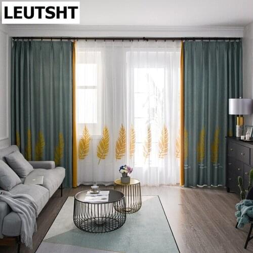 2021 New Modern Curtains for Living Dining Room Bedroom Simple Leaf Embroidered Herringbone Curtains Jacquard Curtains Window