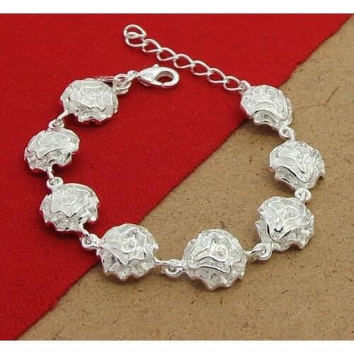 925 Sterling Silver Rose Flower Charm Bracelet & Bangle Fashion Women Wedding Engagement Jewelry Gifts Pulseira