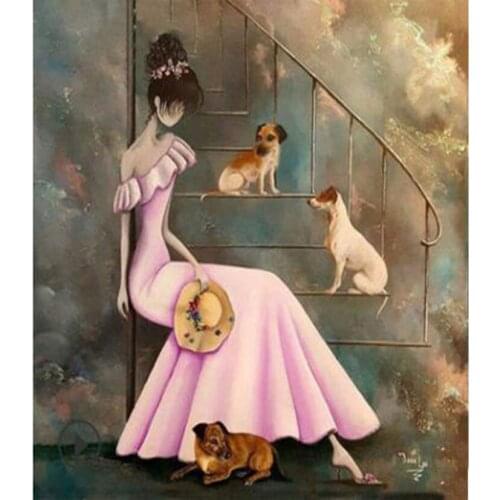DIY Diamond Painting Cartoon Girl and Puppy Diamond Painting Cross Stitch Full Embroidery Decorative Painting GJ56